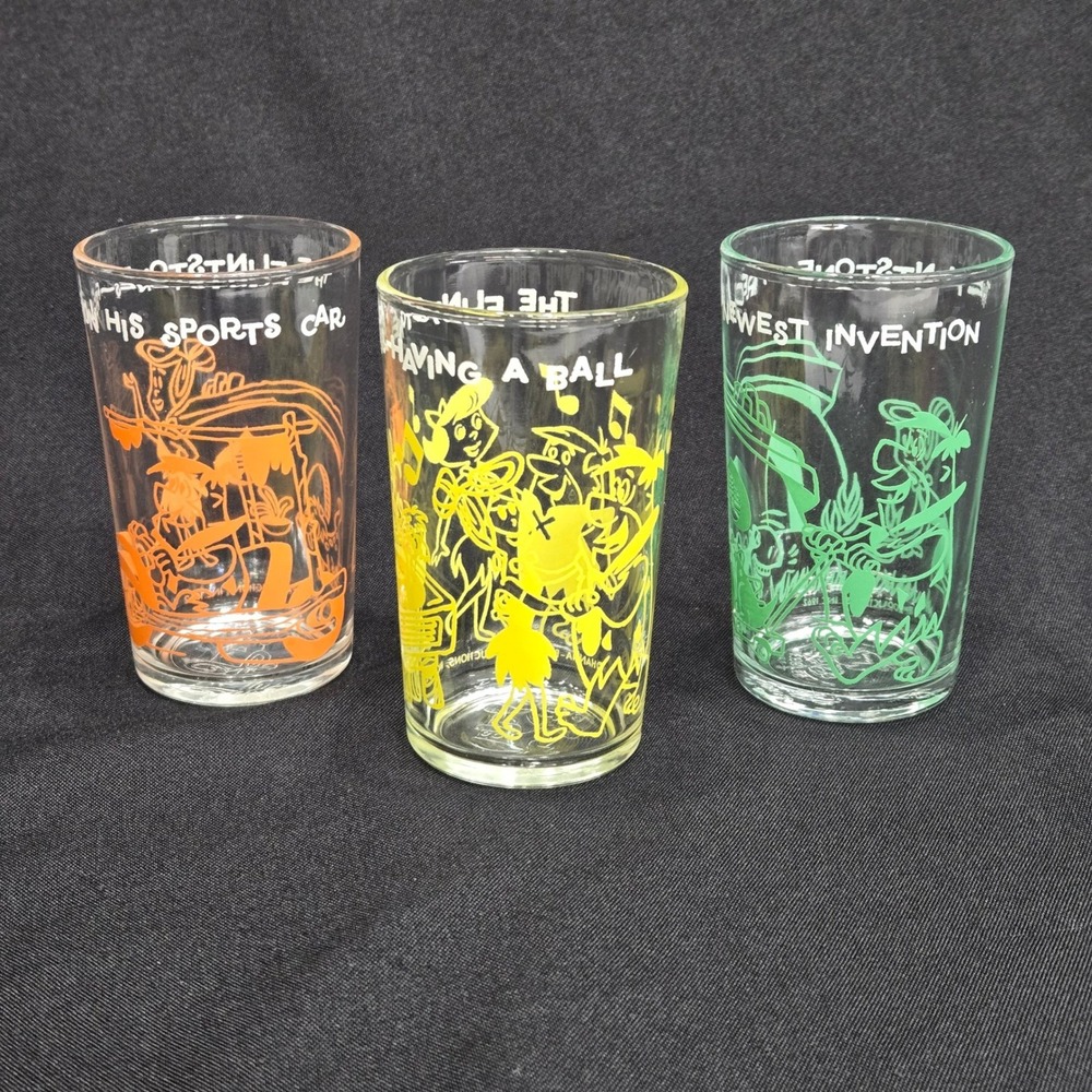 Flintstones‎ Glasses Fred Barney Pebbles Bamm Wilma Orange Yellow Green Cartoon